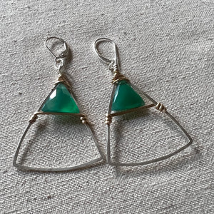 Mixed Metal Emerald Chalcedony Earrings