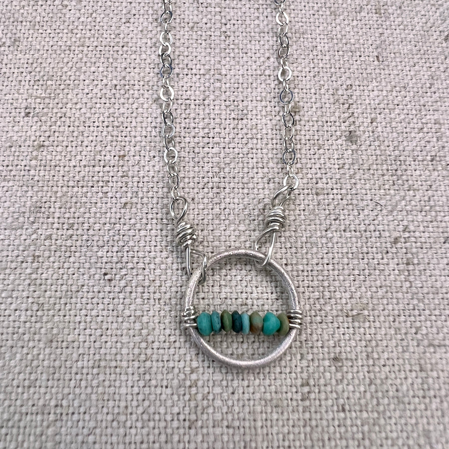 The line Necklace-in 3 shades of Turquoise