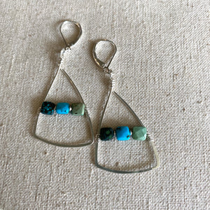 Three Square Turquoise Earrings