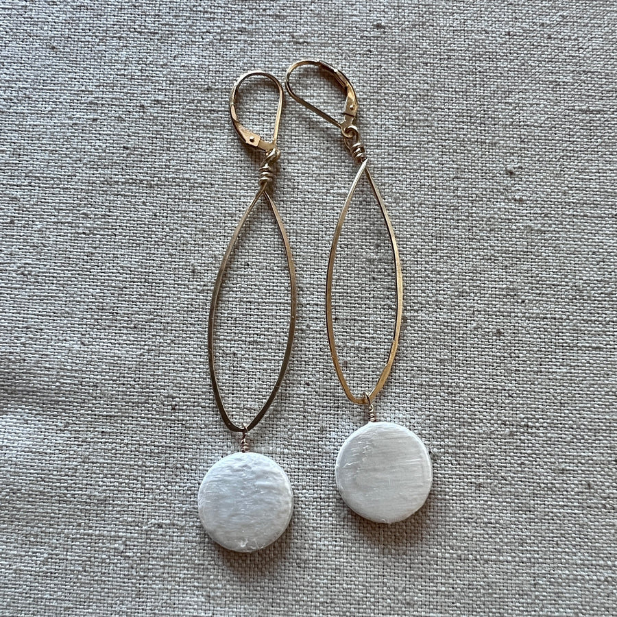 Long Coin Pearl Earrings in Gold