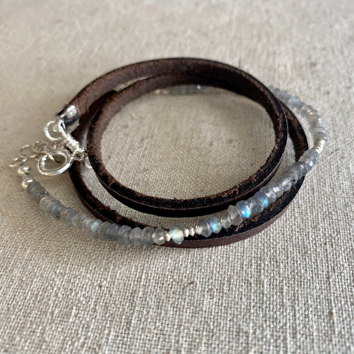 Labradorite & Leather Wrap