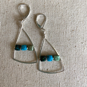 Three Square Turquoise Earrings